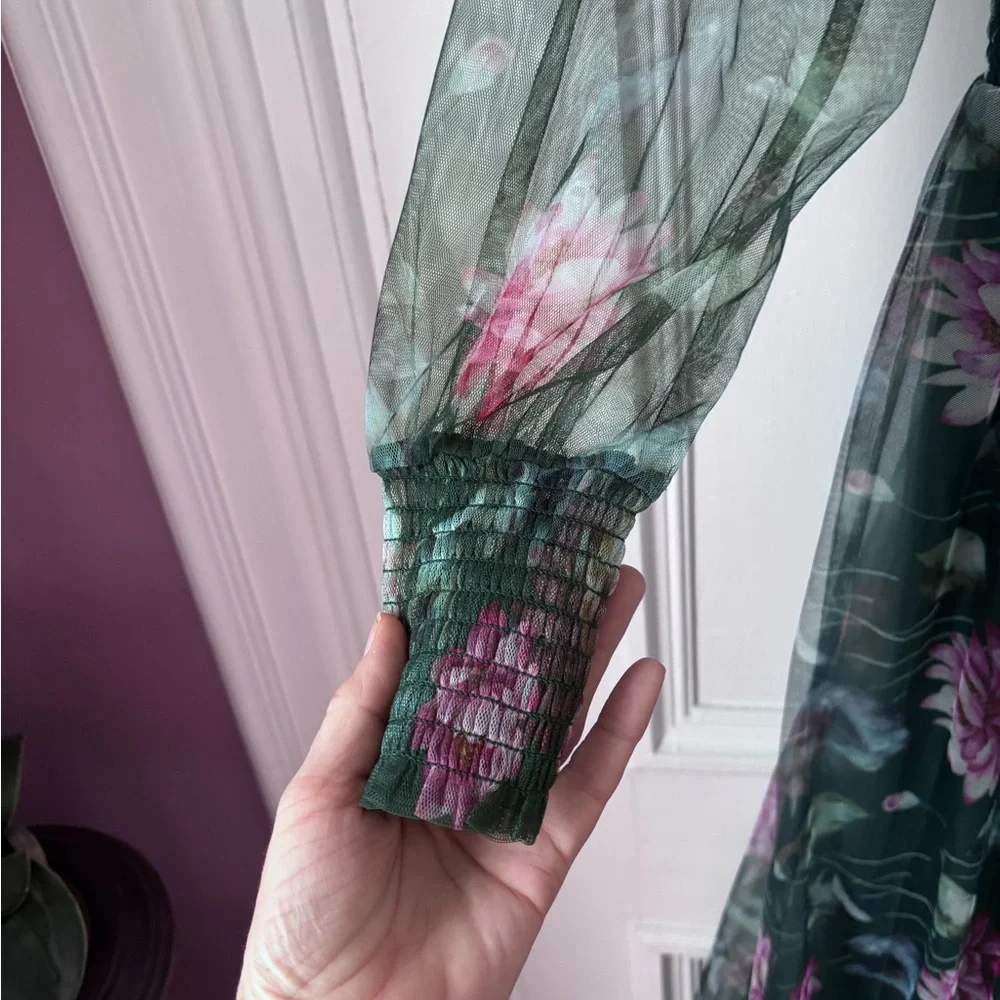 Baltic Born NWT Layla Tulle Maxi Dress Dark Floral Green 3 Layers - Picture 4 of 16